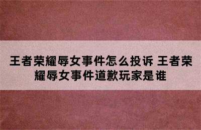 王者荣耀辱女事件怎么投诉 王者荣耀辱女事件道歉玩家是谁